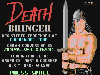Deathbringer title screen for Commodore 64